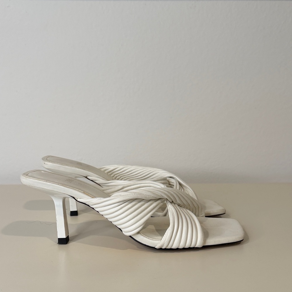 Zara White Strappy Kitten Heel Sandals